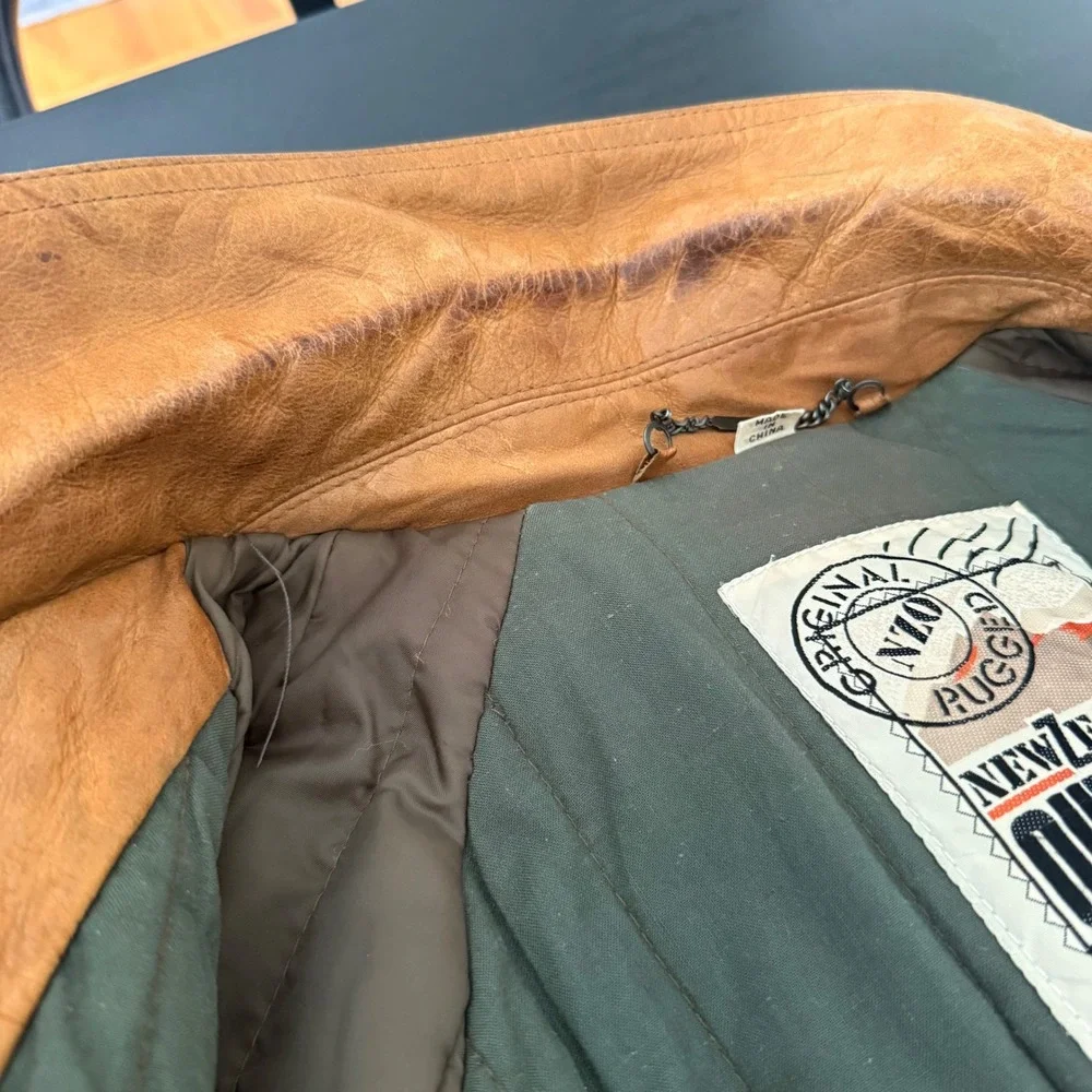 VTG 90s Leather Bomber Jacket L Tan Flight Aviator Rugged Streetwear‎ Gorpcore